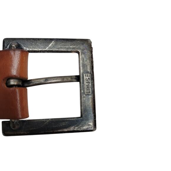 Vintage Esprit Brown Leather Belt Womens 70 S Square Buckle 90s Grunge Aesthetic main image 5